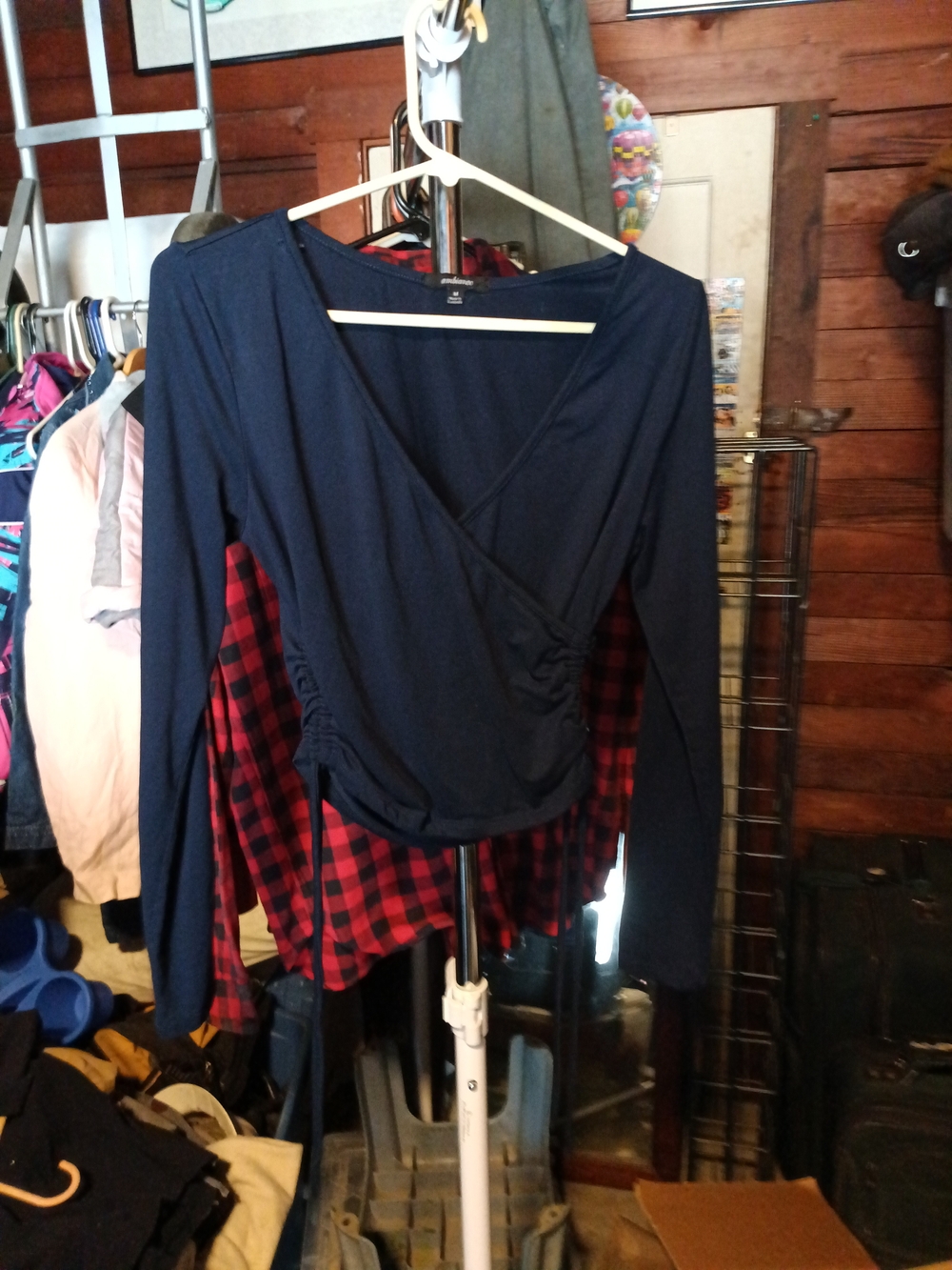 Ambiance Navy Wrap Front Long-Sleeve Top